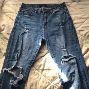 Dark blue high waisted skinny jeans